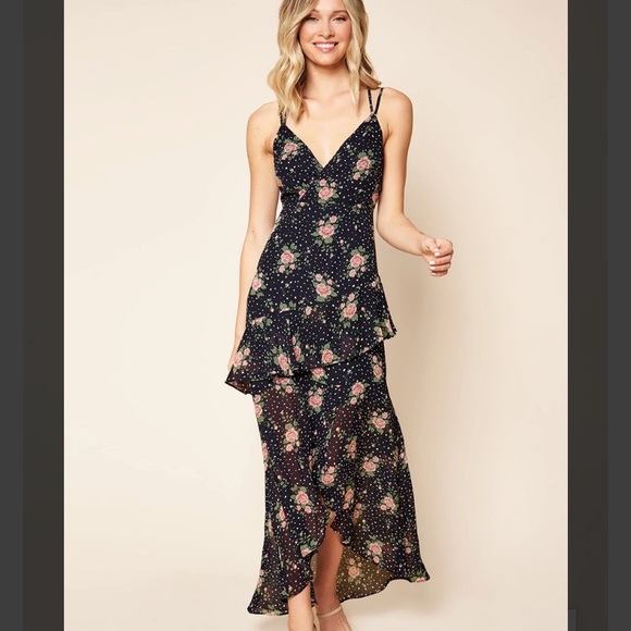 Secret Romance Floral Print Ruffled High-Low Maxi Dress - Picture 2 of 6